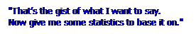 Text Box: "Thats the gist of what I want to say.    Now give me some statistics to base it on."
